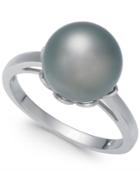 Cultured Tahitian Black Pearl (10mm) Ring In 14k White Gold