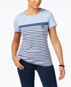 Karen Scott Striped Pocketed Active T-shirt, Created For Macy's