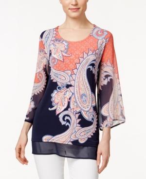 Jm Collection Three-quarter-sleeve Printed Blouse, Only At Macy's