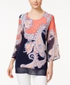 Jm Collection Three-quarter-sleeve Printed Blouse, Only At Macy's