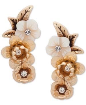 Lonna & Lilly Gold-tone Crystal & Imitation Mother-of-pearl Flower Climber Earrings