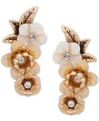 Lonna & Lilly Gold-tone Crystal & Imitation Mother-of-pearl Flower Climber Earrings