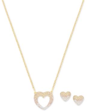 Swarovski Gold-tone Pave Heart Pendant Necklace And Stud Earrings