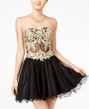 Blondie Nites Juniors' Embellished Strapless Fit & Flare Dress
