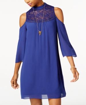 Bcx Juniors' Crochet-trim Cold-shoulder Shift Dress