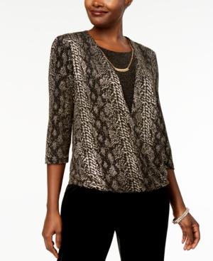 Alfred Dunner Deck The Halls Printed Layered-look Surplice Necklace Top