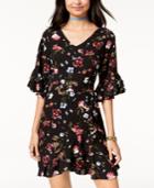 One Hart Juniors' Printed Ruffle-trim Faux-wrap Dress, Created For Macy's