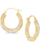 Two-tone Twisted Filigree Hoop Earrings In 10k Gold