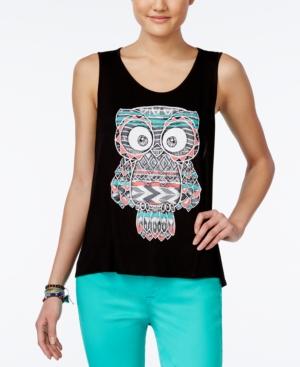Rebellious One Juniors' Owl Cutout-back Graphic Tank