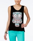 Rebellious One Juniors' Owl Cutout-back Graphic Tank