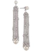 Carolee Silver-tone Crystal & Imitation Pearl Chain Tassel Drop Earrings