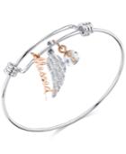 Unwritten Two-tone Blessed & Crystal Wing Bangle Bracelet In Stainless Steel And Rose Gold-tone