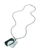 Diesel Men's Double Dog Tag Steel And Black Leather Pendant Necklace