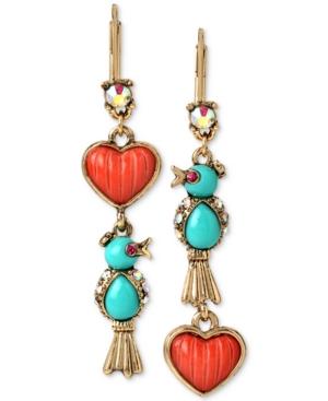 Betsey Johnson Gold-tone Bird And Heart Mismatch Earrings