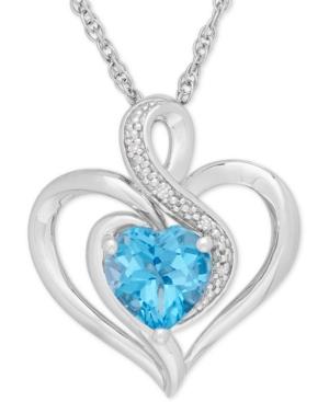 Blue Topaz (1-1/2 Ct. T.w.) & Diamond Accent Heart Pendant Necklace In Sterling Silver