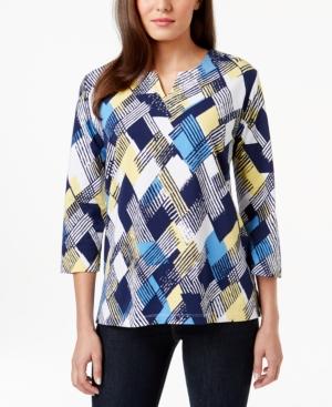 Alfred Dunner Petite Printed Split-neck Embellished Top