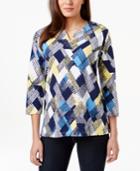 Alfred Dunner Petite Printed Split-neck Embellished Top