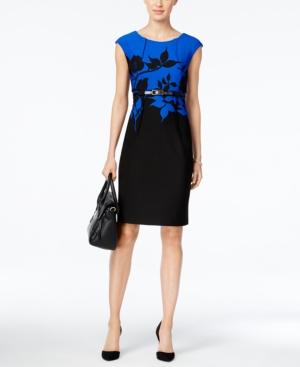 Connected Floral-print Belted Sheath Dress