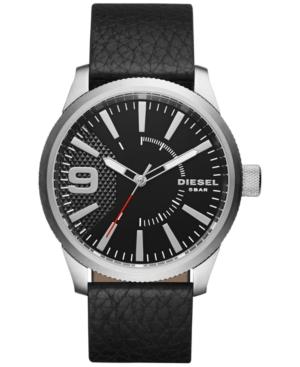 Diesel Men's Rasp Black Leather Strap Watch 46x53mm Dz1776