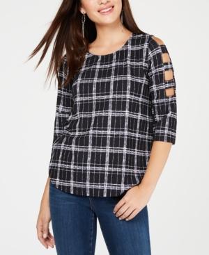 Bcx Juniors' Printed Lattice-sleeve Top
