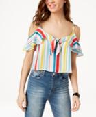 Xoxo Juniors' Striped Ruffle-trimmed Cold-shoulder Top