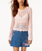 One Hart Juniors' Bell-sleeved Crochet Cropped Sweater, Created For Macy's