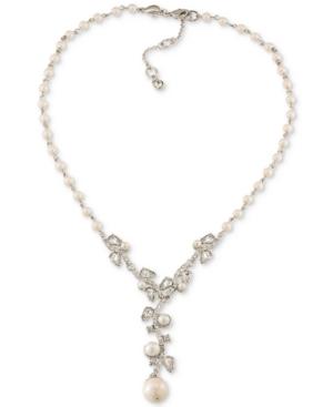 Carolee Silver-tone Crystal And Imitation Pearl Lariat Necklace