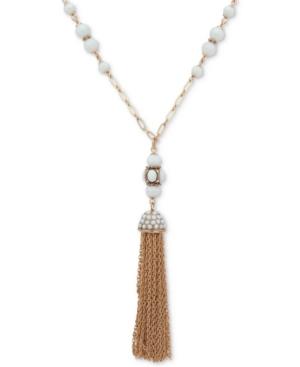 Anne Klein Gold-tone Pave & Bead Chain Tassel 38 Pendant Necklace
