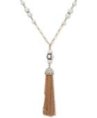 Anne Klein Gold-tone Pave & Bead Chain Tassel 38 Pendant Necklace