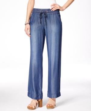 Inc International Concepts Relaxed Indigo Wash Wide-leg Pants, Only At Macy's