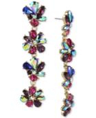 Betsey Johnson Gold-tone Multi-stone Flower Linear Drop Earrings