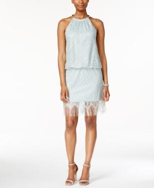 Sl Fashions Crochet Halter Blouson Fringe Dress