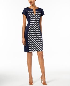 Connected Metallic Chevron-print Sheath Dress