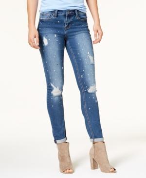Rampage Juniors' Ripped Embellished Skinny Jeans