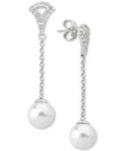 Majorica Sterling Silver Pave & Imitation Pearl Linear Drop Earrings