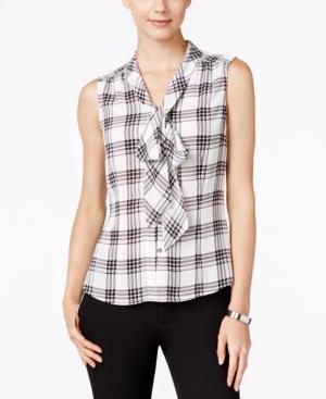 Tahari Asl Printed Crepe De Chine Tie-neck Blouse