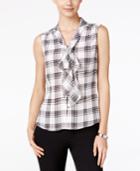 Tahari Asl Printed Crepe De Chine Tie-neck Blouse