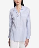 Calvin Klein Cotton Lace-up Pinstriped Top