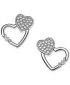 Emporio Armani Sterling Silver Pave Double Heart Stud Earrings