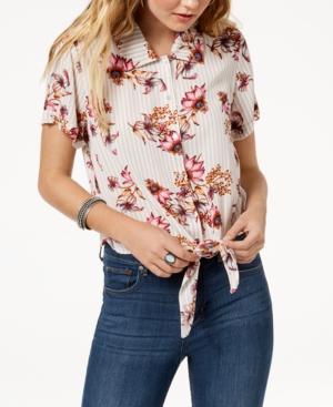 Gypsies & Moondust Juniors' Printed Tie-front Button-up Shirt