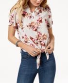 Gypsies & Moondust Juniors' Printed Tie-front Button-up Shirt