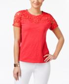 Charter Club Petite Crochet-detail Cotton Top, Only At Macy's
