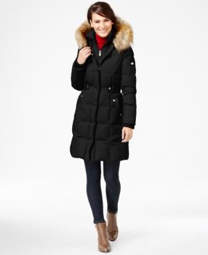 Dkny Faux-fur-trim Layered Puffer Coat