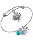 Unwritten Journey Charm And Manufactured Turquoise (8mm) Adjustable Bangle Bracelet In Stainless Steel