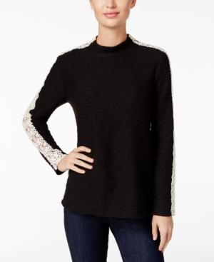 Style & Co Mock-neck Lace-inset Top, Only At Macy's