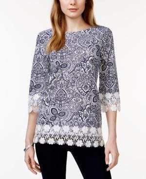 Charter Club Crochet-trim Top, Paisley Print