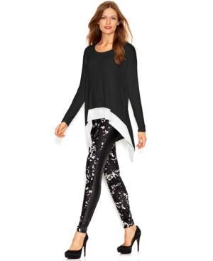 Kensie Long-sleeve Crew-neck Knit-trim Top