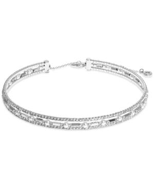 Anne Klein Silver-tone Three Row Crystal Choker Necklace