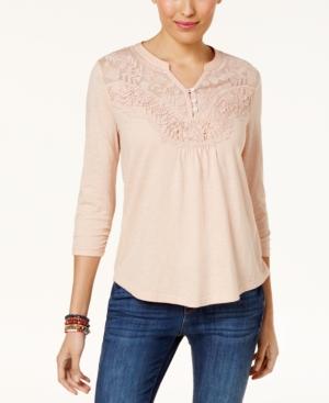 Style & Co Embroidered Illusion Henley, Created For Macy's