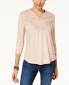 Style & Co Embroidered Illusion Henley, Created For Macy's